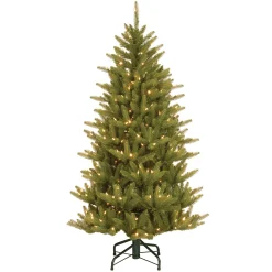 National Tree Company Slim^Pre-Lit 'Feel Real' Artificial Slim Christmas Tree, Green, Natural Fraser Fir, White Lights, Includes Stand, 4.5 Feet
