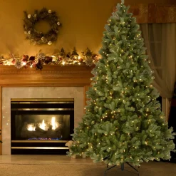 Full-National Tree Company Pre-Lit 'Feel Real' Artificial Full Downswept Christmas Tree, Green, Douglas Fir, Dual Color Led Lights, Includes Stand And Powerconnect, 9 Feet