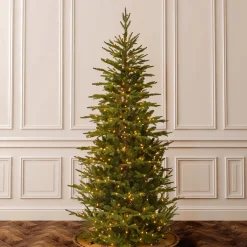 7Ft - 9Ft-National Tree Company Pre-Lit 'Feel Real' Artificial Slim Christmas Tree, Green, Frasier Grande, White Lights, Includes Stand, 7.5 Feet