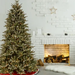 National Tree Company Full^Pre-Lit 'Feel Real' Artificial Christmas Tree, Frosted Geneva, Green, White Lights, Includes Stand, 7.5 Feet