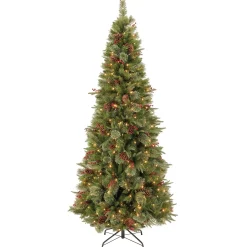 7Ft - 9Ft-National Tree Company Pre-Lit 'Feel Real' Artificial Slim Christmas Tree, Colonial Fir, Green, White Lights, Includes Stand, 7.5 Feet