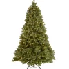 Full-National Tree Company Pre-Lit 'Feel Real' Artificial Full Downswept Christmas Tree, Green, Douglas Fir, White Lights, Includes Stand, 7.5 Feet