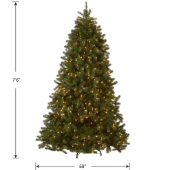 Full-National Tree Company Pre-Lit 'Feel Real' Artificial Full Downswept Christmas Tree, Green, Douglas Fir, White Lights, Includes Stand, 7.5 Feet