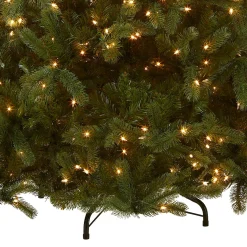 Full-National Tree Company Pre-Lit 'Feel Real' Artificial Full Downswept Christmas Tree, Green, Douglas Fir, White Lights, Includes Stand, 7.5 Feet