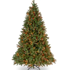 5Ft - 6Ft-National Tree Company Pre-Lit 'Feel Real' Artificial Full Downswept Christmas Tree, Green, Douglas Fir, Multicolor Lights, Includes Stand, 6.5 Feet