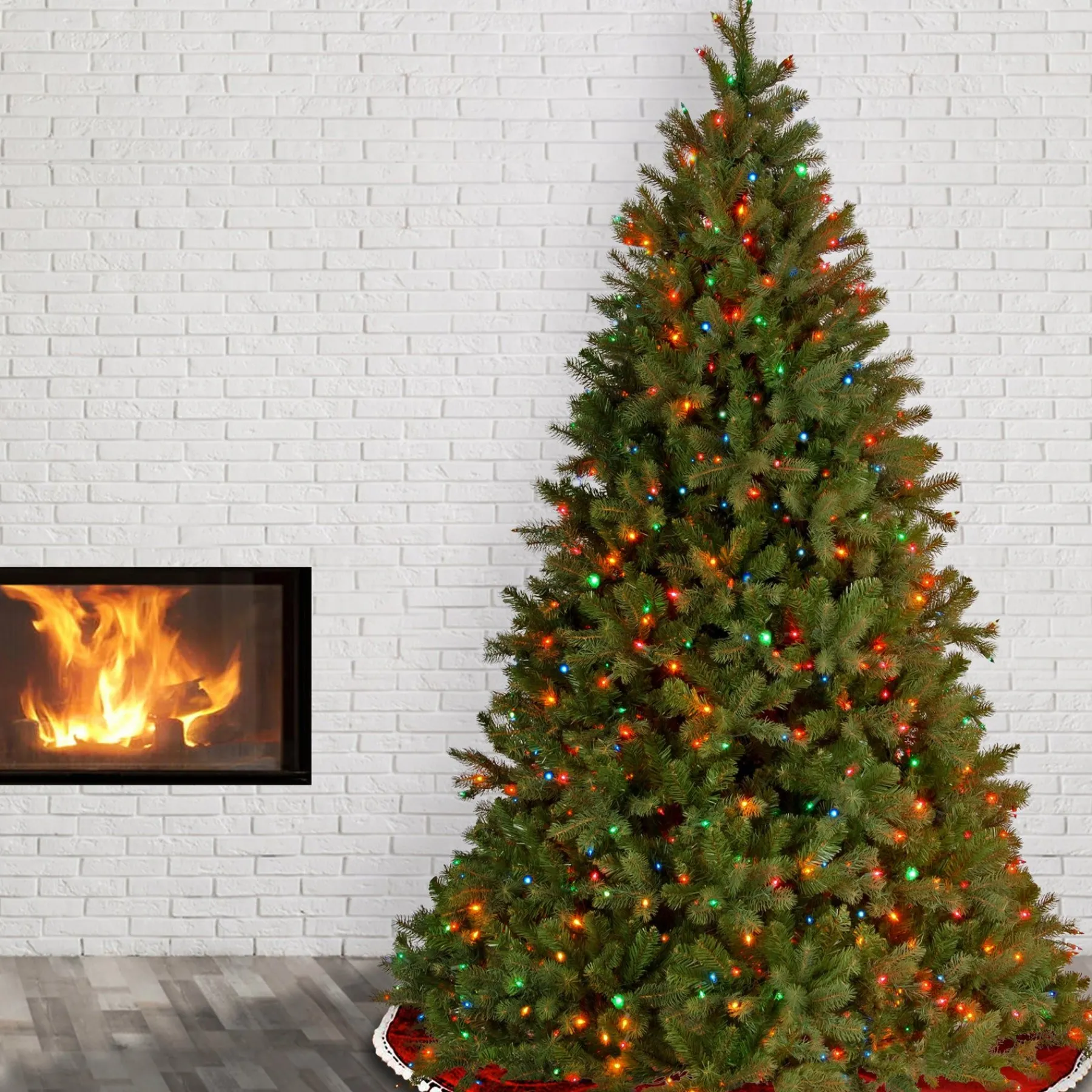 5Ft - 6Ft-National Tree Company Pre-Lit 'Feel Real' Artificial Full Downswept Christmas Tree, Green, Douglas Fir, Multicolor Lights, Includes Stand, 6.5 Feet