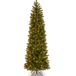 7Ft - 9Ft-National Tree Company Pre-Lit 'Feel Real' Artificial Slim Downswept Christmas Tree, Green, Douglas Fir, White Lights, Includes Stand, 7.5 Feet