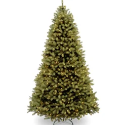 Full-National Tree Company Pre-Lit 'Feel Real' Artificial Full Downswept Christmas Tree, Green, Douglas Fir, White Lights, Includes Stand, 6 Feet