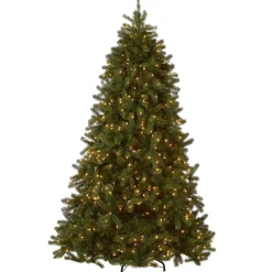 Full-National Tree Company Pre-Lit 'Feel Real' Artificial Full Downswept Christmas Tree, Green, Douglas Fir, White Lights, Includes Stand, 6 Feet