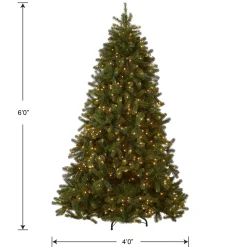 Full-National Tree Company Pre-Lit 'Feel Real' Artificial Full Downswept Christmas Tree, Green, Douglas Fir, White Lights, Includes Stand, 6 Feet