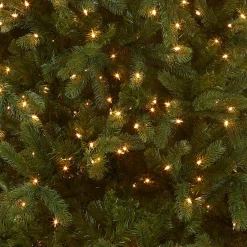 Full-National Tree Company Pre-Lit 'Feel Real' Artificial Full Downswept Christmas Tree, Green, Douglas Fir, White Lights, Includes Stand, 6 Feet