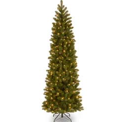5Ft - 6Ft-National Tree Company Pre-Lit 'Feel Real' Artificial Slim Downswept Christmas Tree, Green, Douglas Fir, Dual Color Led Lights, Includes Stand, 6.5 Feet