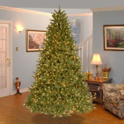 7Ft - 9Ft-National Tree Company Pre-Lit 'Feel Real' Artificial Christmas Tree, Grande Fir, Green, White Lights, Includes Stand, 7.5 Feet
