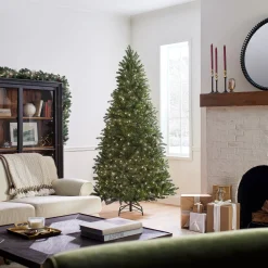 7Ft - 9Ft-National Tree Company Pre-Lit 'Feel Real' Artificial Christmas Tree, Grande Fir, Green, White Lights, Includes Stand, 7.5 Feet