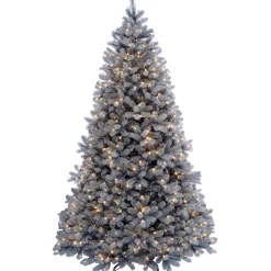 National Tree Company Full^Pre-Lit 'Feel Real' Artificial Full Downswept Christmas Tree, Green, Douglas Blue Fir, White Lights, Includes Stand, 7.5 Feet