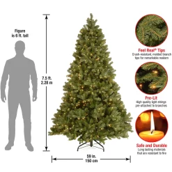 Clear-National Tree Company Pre-Lit 'Feel Real' Artificial Full Downswept Christmas Tree, Green, Douglas Fir, White Lights, Includes Stand, 7.5 Feet