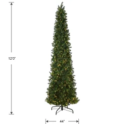 10Ft And Taller-National Tree Company Pre-Lit 'Feel Real' Artificial Giant Slim Downswept Christmas Tree, Green, Douglas Fir, Dual Color Led Lights, Includes Stand, 12 Feet