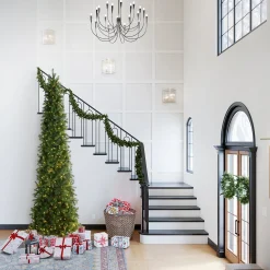 10Ft And Taller-National Tree Company Pre-Lit 'Feel Real' Artificial Giant Slim Downswept Christmas Tree, Green, Douglas Fir, Dual Color Led Lights, Includes Stand, 12 Feet