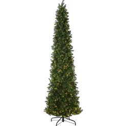 10Ft And Taller-National Tree Company Pre-Lit 'Feel Real' Artificial Giant Slim Downswept Christmas Tree, Green, Douglas Fir, Dual Color Led Lights, Includes Stand, 12 Feet