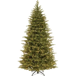 National Tree Company Slim^Pre-Lit 'Feel Real' Artificial Slim Christmas Tree, Green, Nordic Spruce, White Lights, Includes Stand, 7.5 Feet