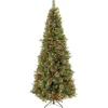 Slim-National Tree Company Pre-Lit 'Feel Real' Artificial Slim Christmas Tree, Colonial Fir, Green, White Lights, Includes Stand, 7.5 Feet