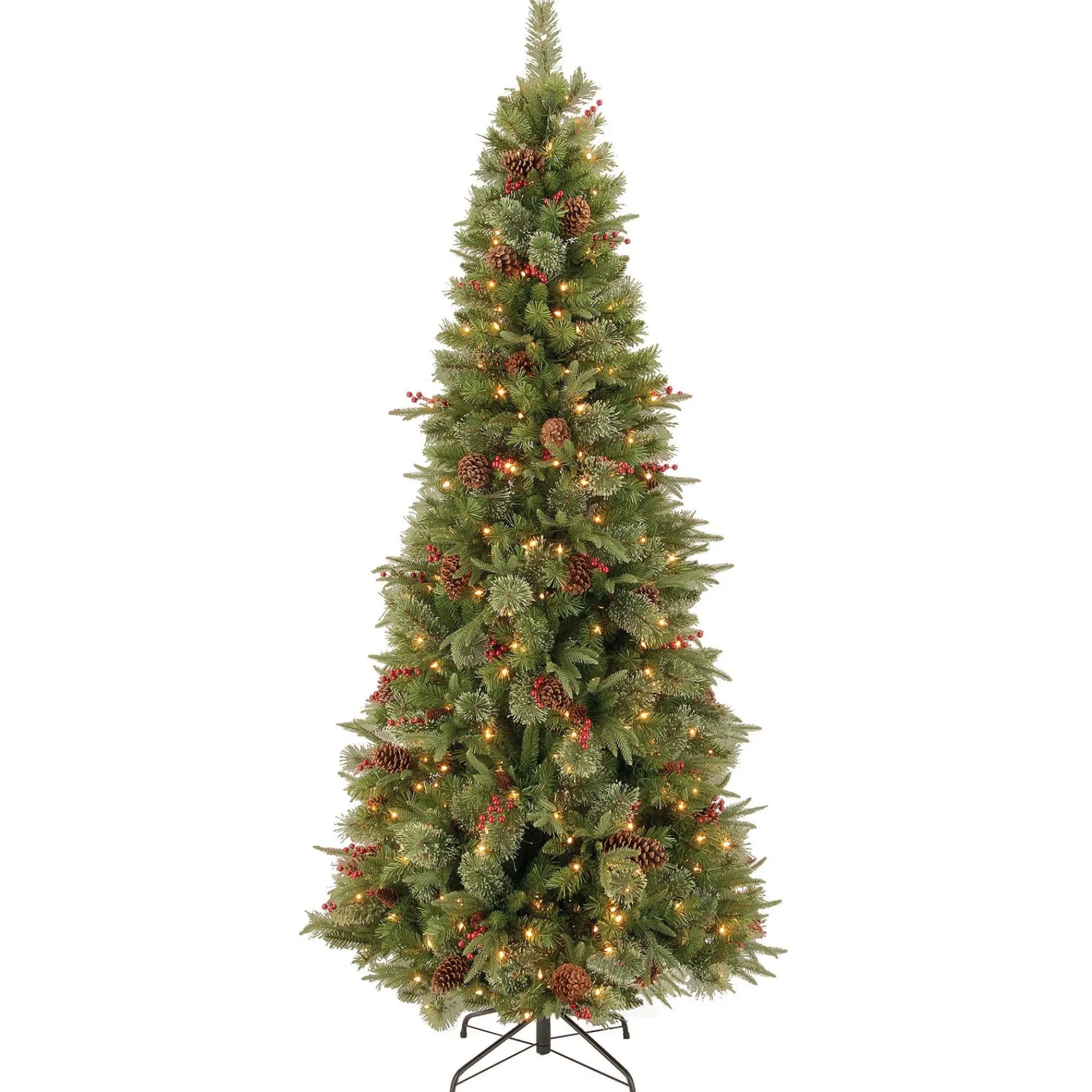 Slim-National Tree Company Pre-Lit 'Feel Real' Artificial Slim Christmas Tree, Colonial Fir, Green, White Lights, Includes Stand, 7.5 Feet