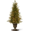 Clear-National Tree Company Pre-Lit 'Feel Real' Artificial Mini Entrance Christmas Tree, Green, Nordic Spruce, White Lights, Includes Decorative Urn Base, 4 Feet