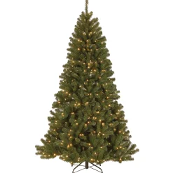 National Tree Company Full^Pre-Lit 7.5Ft Artificial Full Christmas Tree, Green, North Valley Spruce, Dual Color Led Lights