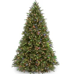 Full-National Tree Company Pre-Lit Full Artificial Christmas Tree, Green, Jersey Fraser Fir, 'Feel Real', Multi-Color Lights, Includes Stand, 6.5 Feet