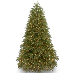7Ft - 9Ft-National Tree Company Pre-Lit Medium Artificial Christmas Tree, Green, Jersey Fraser Fir, 'Feel Real', White Lights, Includes Stand, 7.5 Feet