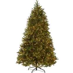 7Ft - 9Ft-National Tree Company Pre-Lit Medium Artificial Christmas Tree, Green, Jersey Fraser Fir, 'Feel Real', White Lights, Includes Stand, 7.5 Feet