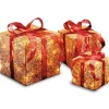 Christmas Outdoor Accessories-National Tree Company Pre-Lit Red And Gold Gift Boxes, Set Of Three, White Lights, Christmas Collection