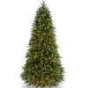 Slim-National Tree Company Pre-Lit Slim Artificial Christmas Tree, Green, Jersey Fraser Fir, 'Feel Real', White Lights, Includes Stand, 6.5 Feet