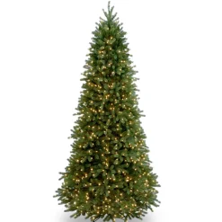 7Ft - 9Ft-National Tree Company Pre-Lit Slim Artificial Christmas Tree, Green, Jersey Fraser Fir, 'Feel Real', White Lights, Includes Stand, 9 Feet
