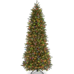 National Tree Company Slim^Pre-Lit Slim Artificial Christmas Tree, Green, Jersey Fraser Fir, Multi-Color Lights, Includes Stand, 6.5 Feet