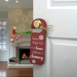 Christmas Accessories-National Tree Company Santa'S Key Doorknob Christmas Sign, Red With White Lettering And Decorative Ornate Key, Snowflakes, 12 In