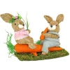 Easter Table Decor-National Tree Company Two Bunnies Table Decoration, Two Bunnies Resting On Carrot, Artificial Grassy Base, Easter Collection, 14 Inches