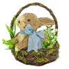 Easter Table Decor-National Tree Company Woven Basket With Bunny Table Decoration, Woven Branch Base, Decorated With Fern Fronds, Tulips, Easter Collection, 10 Inches