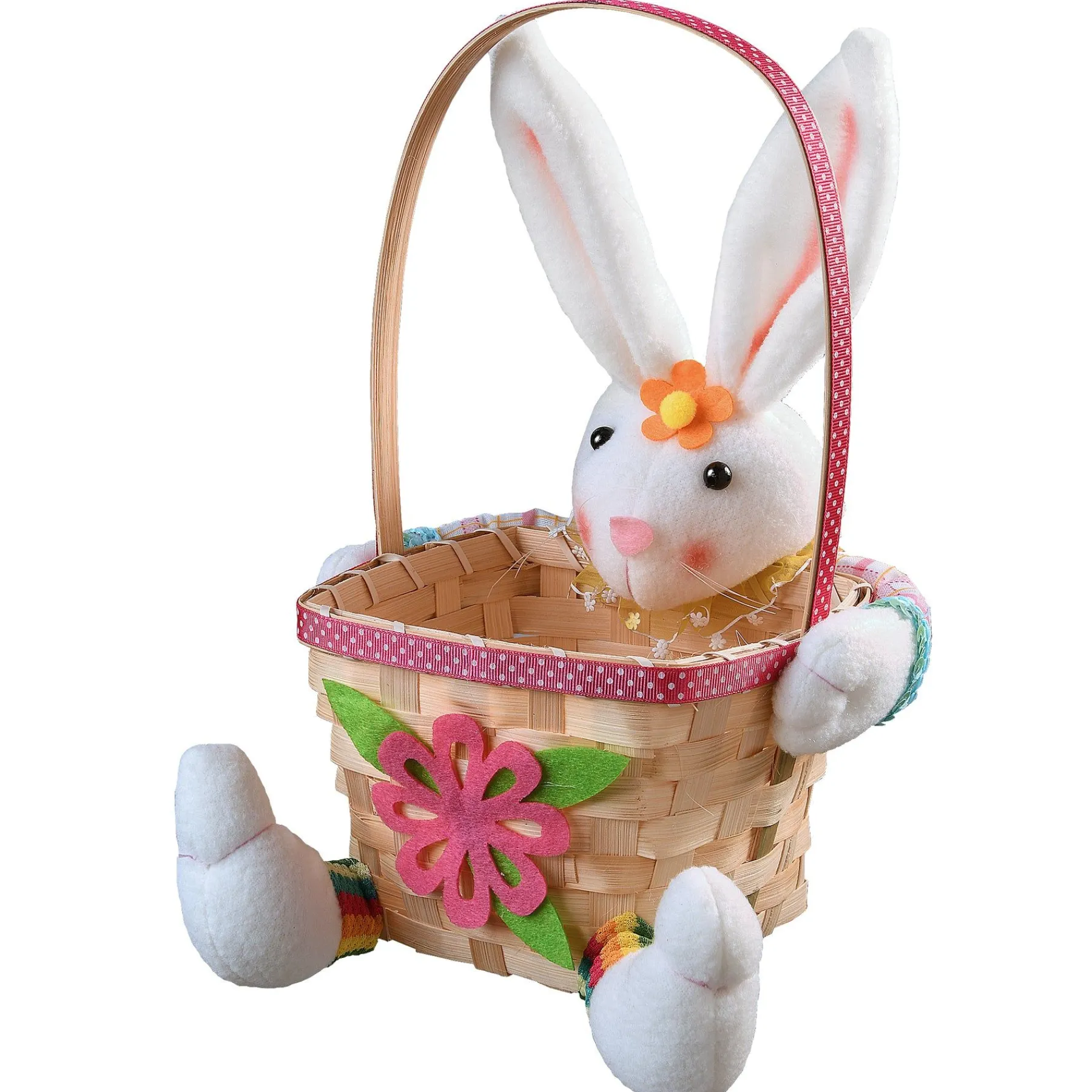 Easter Table Decor-National Tree Company Woven Easter Basket With Plush White Bunny Doll, Easter Collection, 10 Inches