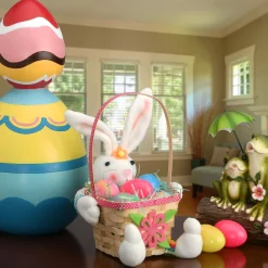 Easter Table Decor-National Tree Company Woven Easter Basket With Plush White Bunny Doll, Easter Collection, 10 Inches
