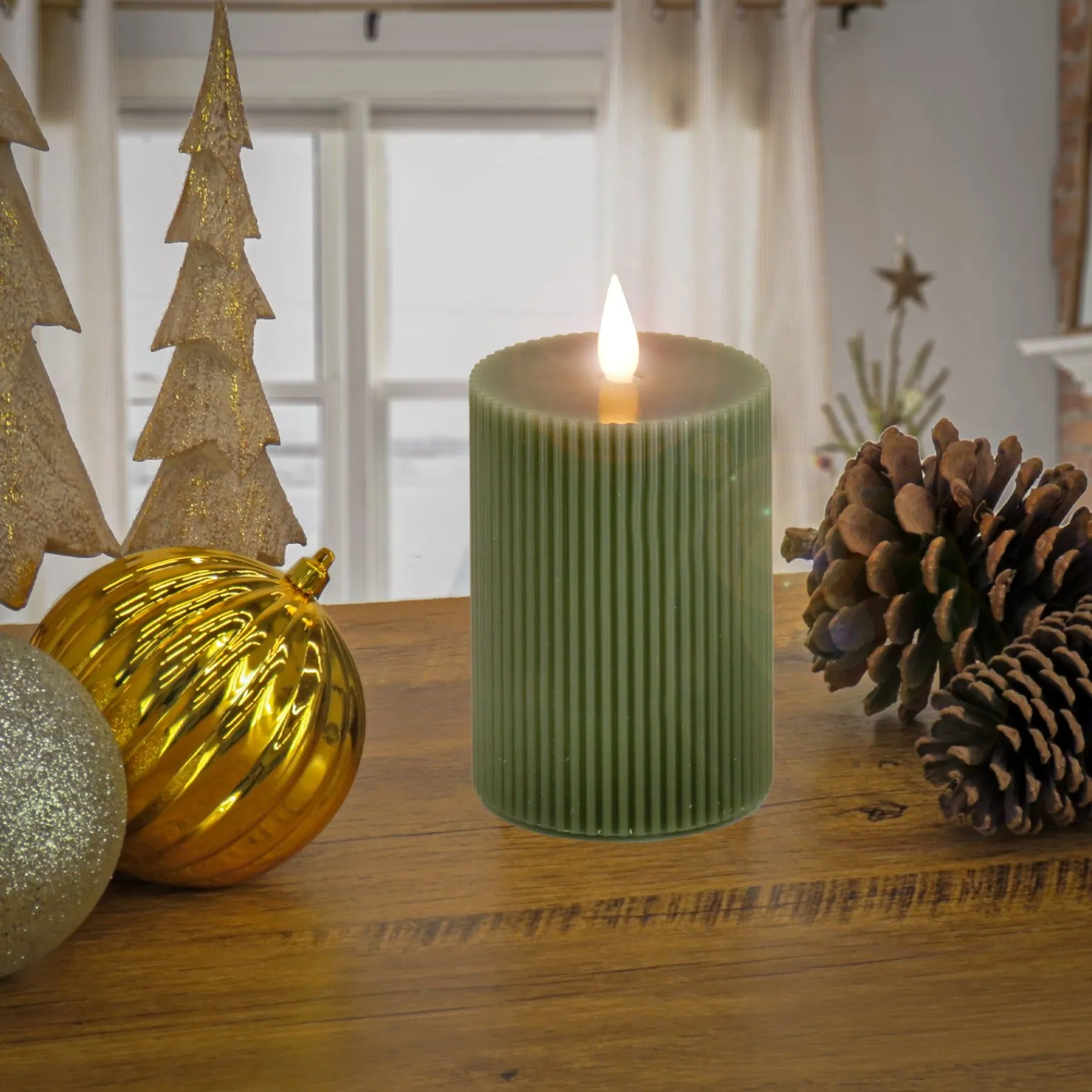 Christmas Accessories-National Tree Company 5X11 Hgtv Home Collection Flameless Georgetown Pillar Candle, Dk Green