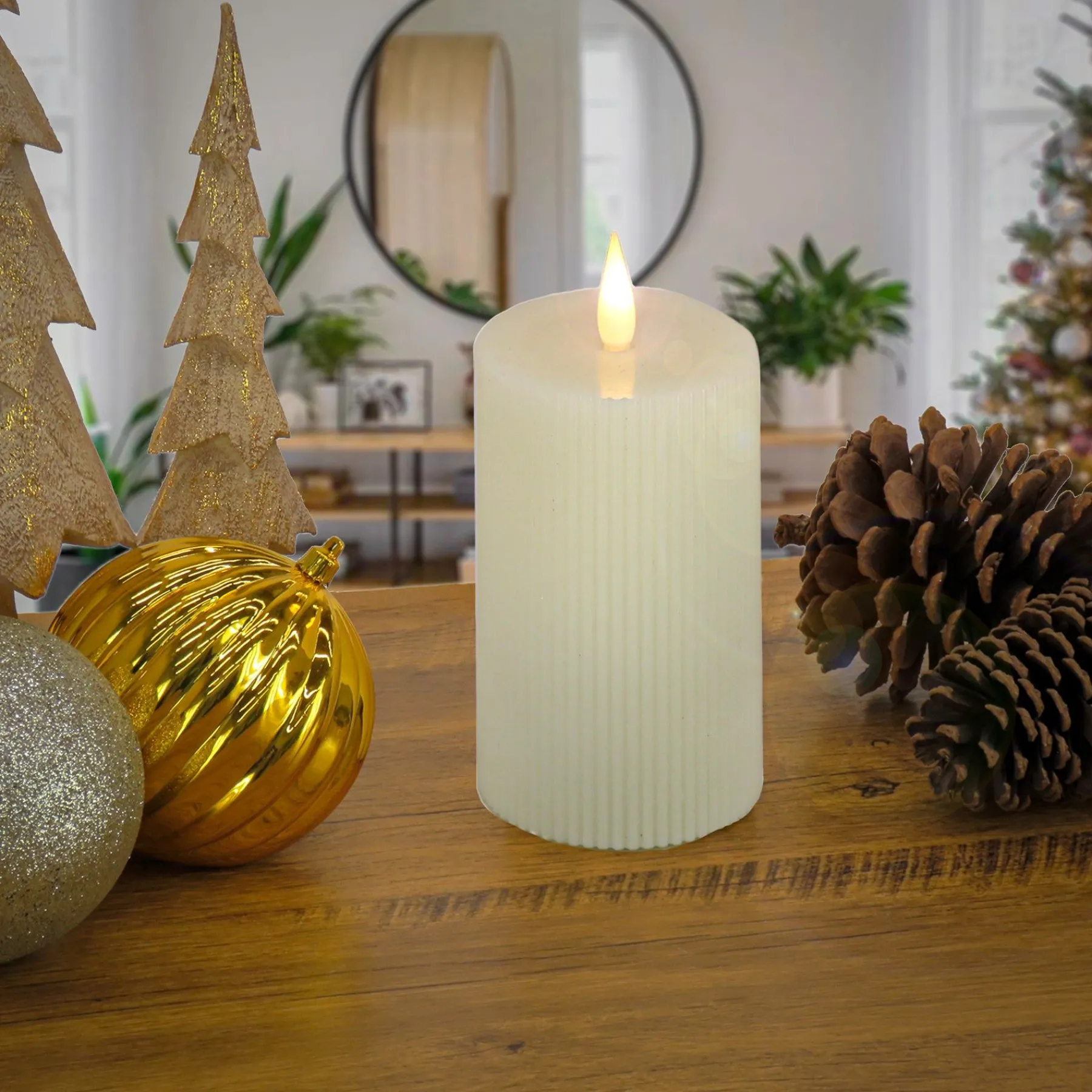 Christmas Accessories-National Tree Company 5X9 Hgtv Home Collection Flameless Georgetown Pillar Candle, Ivory
