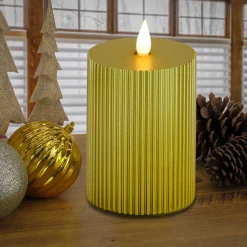 Christmas Accessories-National Tree Company 5X11 Hgtv Home Collection Flameless Georgetown Pillar Candle, Gold