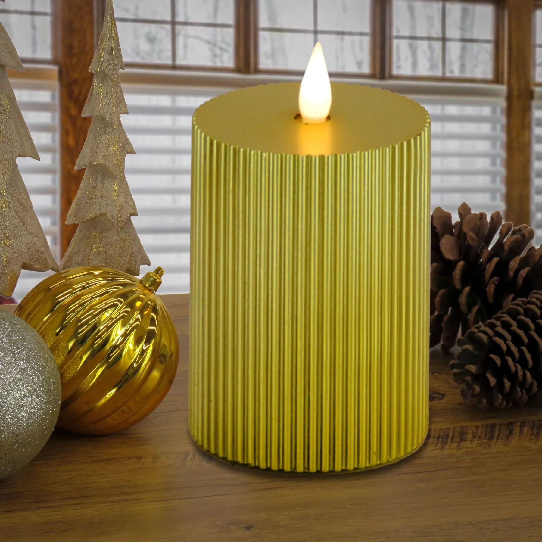 Christmas Accessories-National Tree Company 5X11 Hgtv Home Collection Flameless Georgetown Pillar Candle, Gold