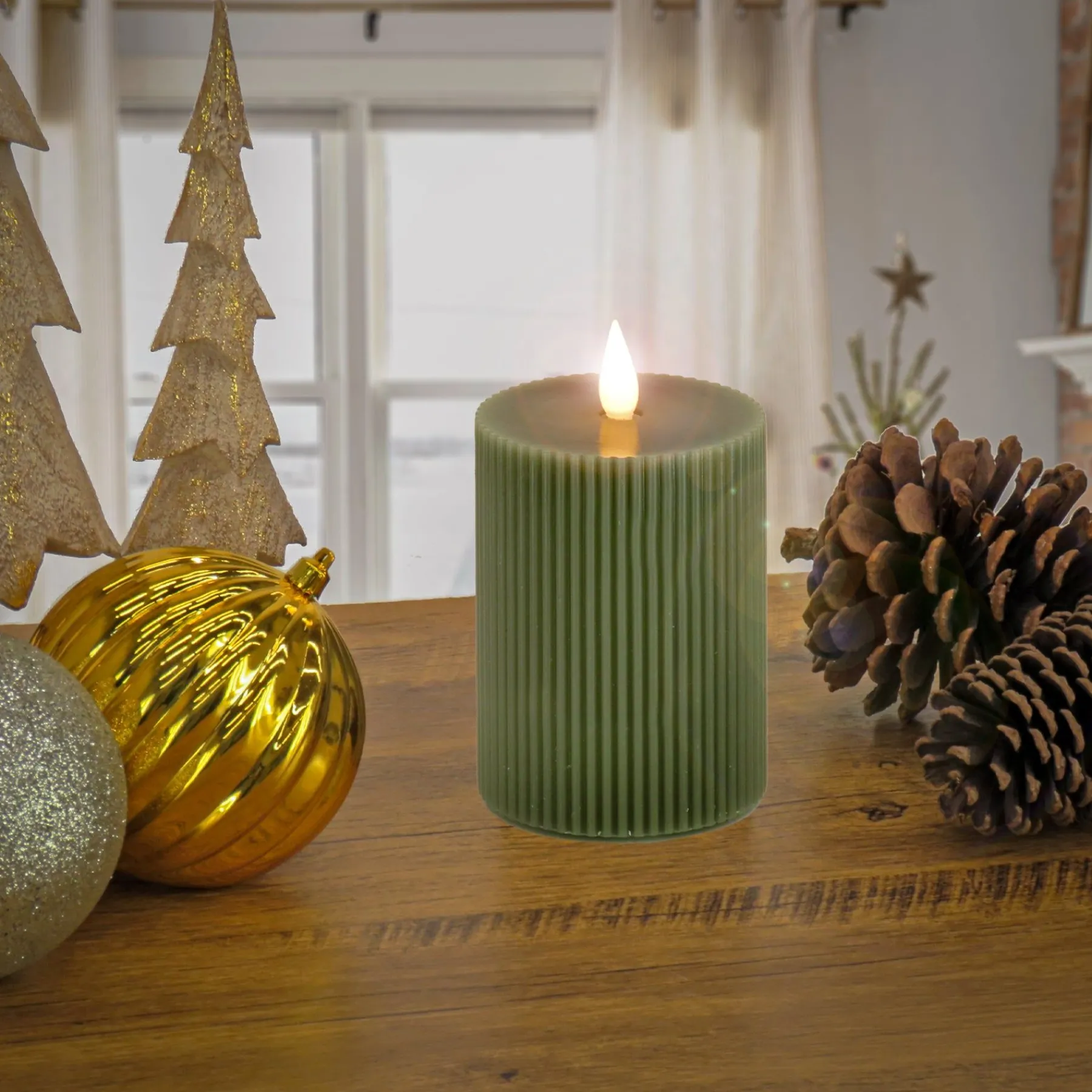 Christmas Accessories-National Tree Company 5X9 Hgtv Home Collection Flameless Georgetown Pillar Candle, Dk Green